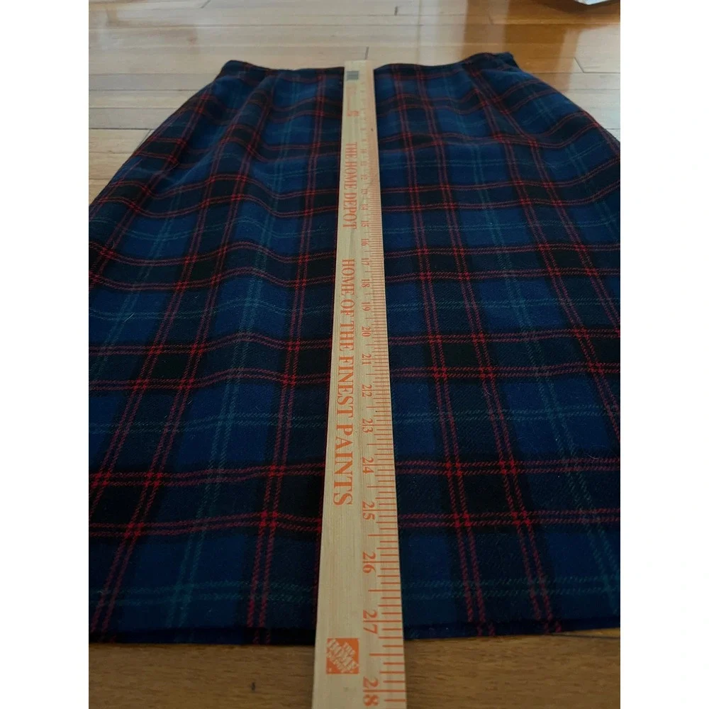 Vintage Pendleton Wool Plaid Skirt Navy Blue Red Green High Waist Midi USA Made